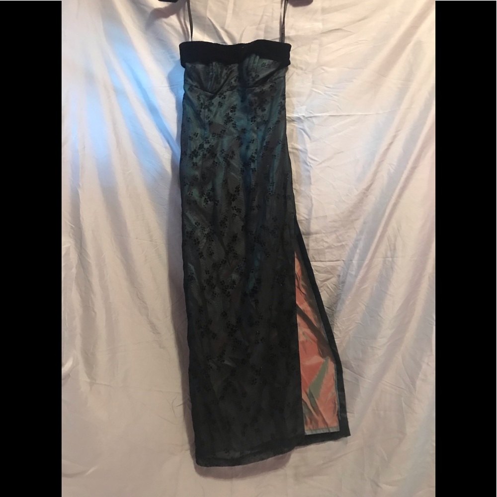 Dark green strapless ankle length dress